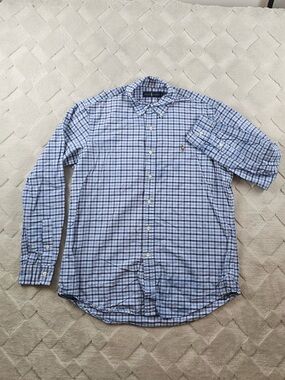 Ralph Lauren Oxford Button Up Shirt Mens Large Plaid Blue